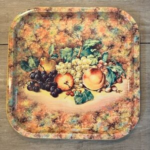 Vintage Daher Metal Tray with Harvest Fruit Pattern approx. 13.5” Square